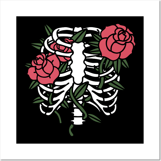 Goth Ribcage with Roses Wall Art by FunnyStylesShop